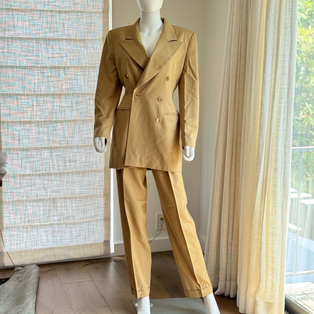 Vintage Escada Khaki Suit Set - Blazer Pants & Skirt Size 36/38
